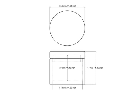 Rysunek techniczny toczonego okrągłego drewnianego pudełeczka na drobiazgi z pokrywką 50 x 47 mm