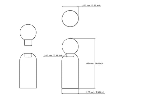 Technical drawing of 69 mm dad two-part wooden peg doll