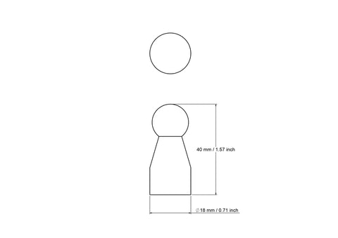Technical drawing of 40 mm baby wooden peg doll