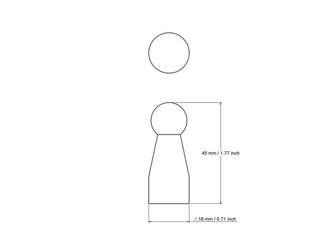 Technical drawing of 45 mm child wooden peg doll