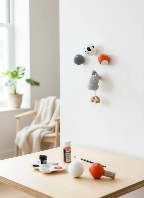 DIY painted Birkenholz Dübelkappen verwendet als Wandhaken