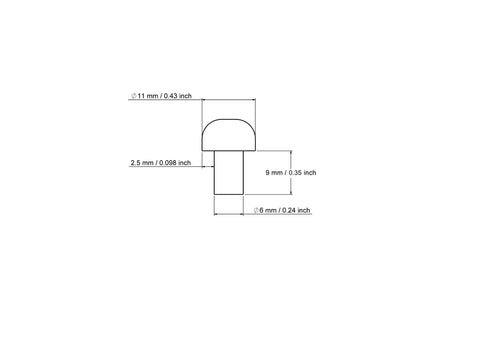 technische Zeichnung: 6 x 9 mm Birkenholz Pilz Achs Stifte
