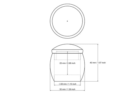 kasepuit ümar ehtekarp - BARRE ümar technical drawing 35 x 40 mm