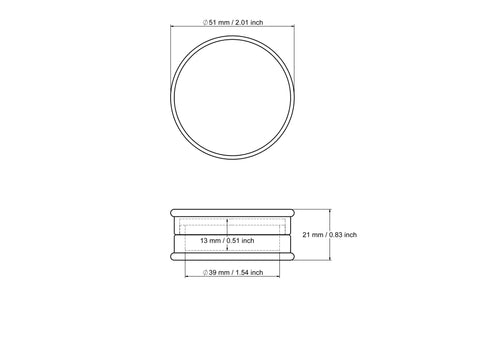 tehniline joonis: 51 x 21 mm puidust ümar rohukarp