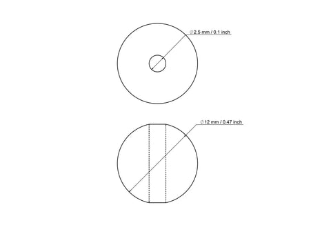technische Zeichnung: 12 mm Birkenholz Perlen mit 2,5 mm hole