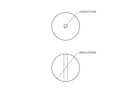 technische Zeichnung: 20 mm Birkenholz Perlen mit 2,5 mm hole