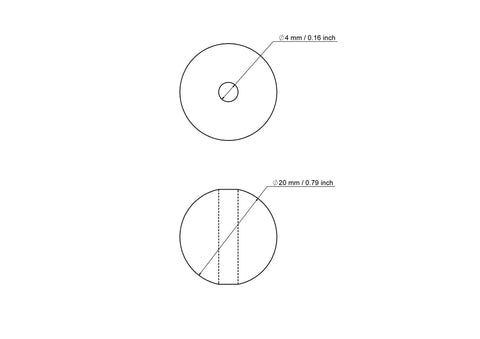 technische Zeichnung: 20 mm Birkenholz Perlen mit 4 mm hole