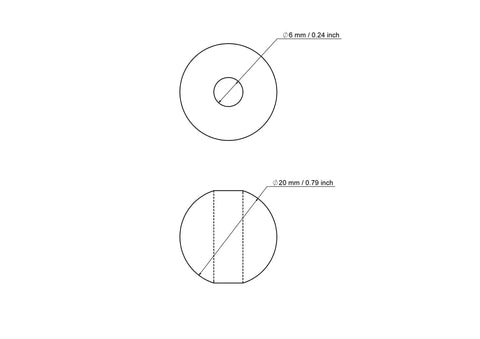 technische Zeichnung: 20 mm Birkenholz Perlen mit 6 mm hole