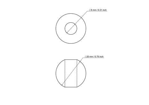 technische Zeichnung: 20 mm Birkenholz Perlen mit 8 mm hole