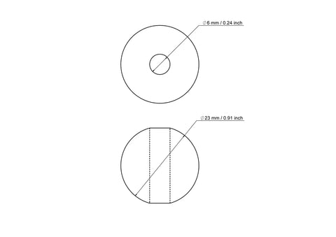 technische Zeichnung: 23 mm Birkenholz Perlen mit 6 mm hole