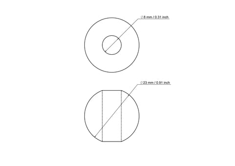 technische Zeichnung: 23 mm Birkenholz Perlen mit 8 mm hole