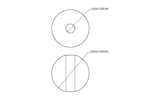 technische Zeichnung: 25 mm Birkenholz Perlen mit 6 mm hole