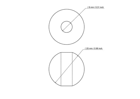 technische Zeichnung: 25 mm Birkenholz Perlen mit 8 mm hole