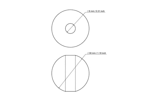 technische Zeichnung: 30 mm Birkenholz Perlen mit 8 mm hole