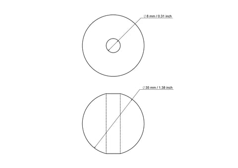 technische Zeichnung: 35 mm Birkenholz Perlen mit 8 mm hole