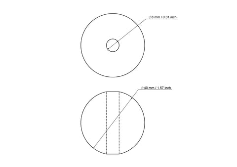 technische Zeichnung: 40 mm Birkenholz Perlen mit 8 mm hole