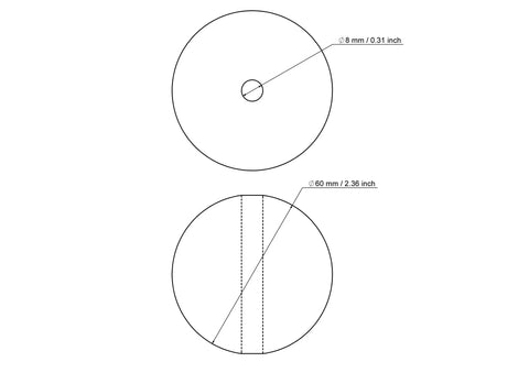 technische Zeichnung: 60 mm Birkenholz Perlen mit 8 mm hole