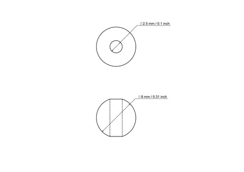 technische Zeichnung: 8 mm Birkenholz Perlen mit 2,5 mm hole
