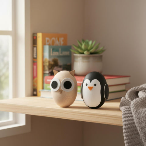 Decorated 50 and 42 mm Birch Wood Egg Shape Ellipsoid Blocks