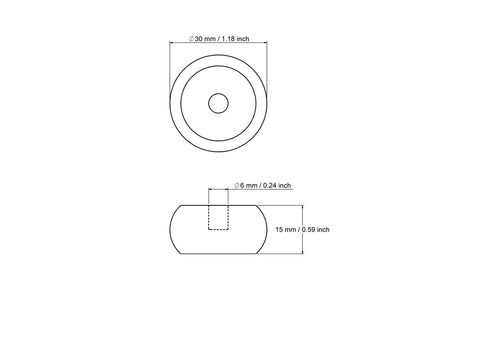 tehniline joonis: 30 mm rounded puidust mängurattad