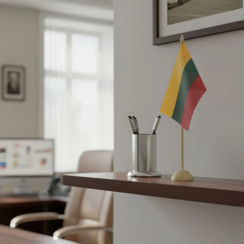 33 cm koka table karogs stand ar sfēra pamatne turot karogs